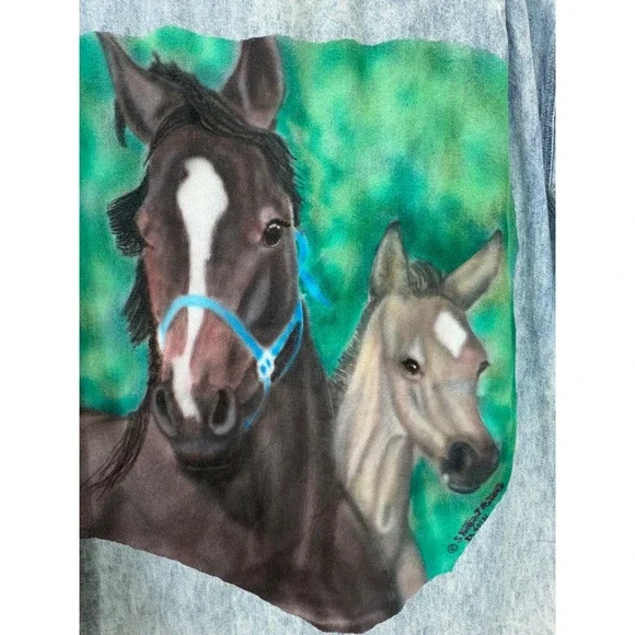 Vintage Route 66 Hand Painted Horse Denim Shirt Women's M Blue Workwear Cotton - Picture 7 of 9